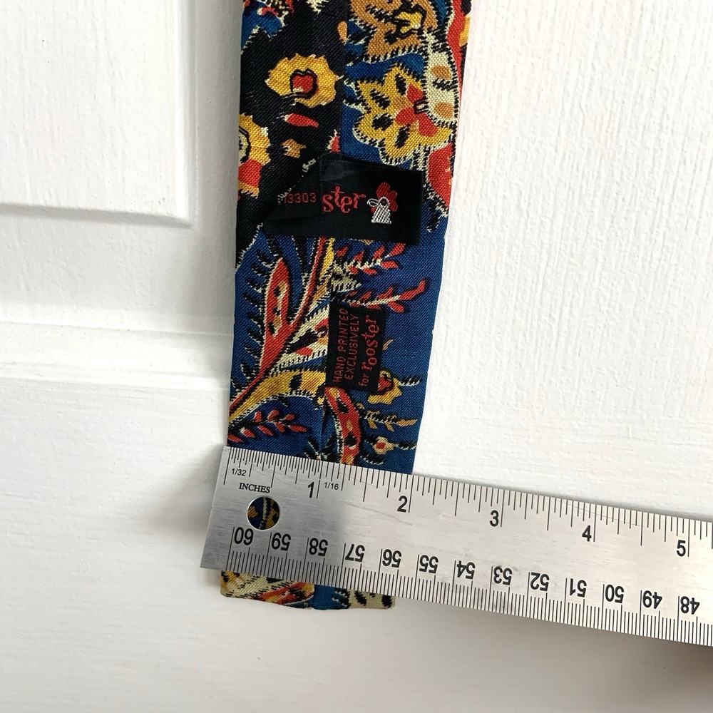 Vintage Rooster Square End Hand Made Silk Neck Tie Blue Paisley Floral 2x53in - Picture 5 of 6